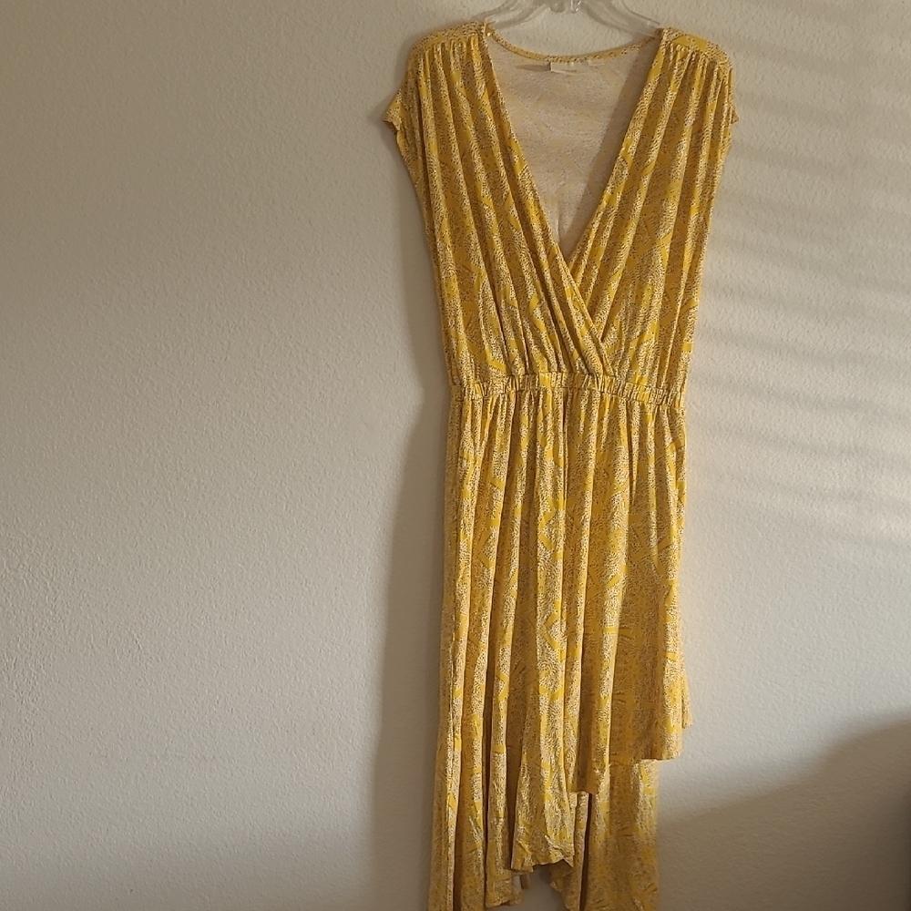 Maeve Yellow Absract Print Asymetrical Hem Shortsleeve Dress Size M - Picture 5 of 13